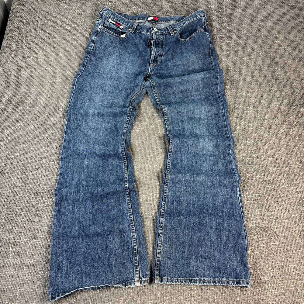 Tommy Jeans Flared Denim Blue Mens 34 Y2K Vintage Button Fly Streetwear